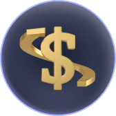 Icône du signe du dollar sur un bouton bleu foncé