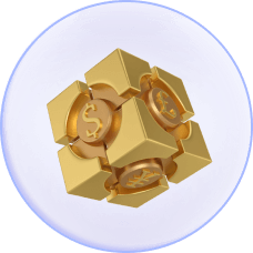 Un cube doré orné de signes de dollars, symbolisant la richesse et la prospérité.