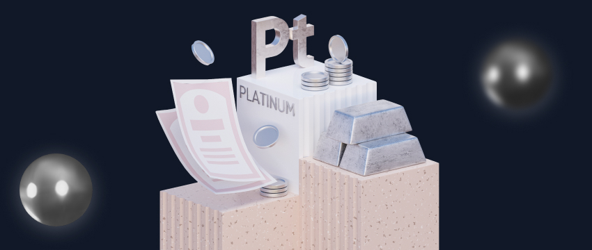 Platinum bars, coins, and stocks, portraying the diverse assets involved in metal trading.