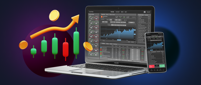 A laptop and a mobile device with charts displayed next to them, emphasizing the use of multiple platforms in stock trading.