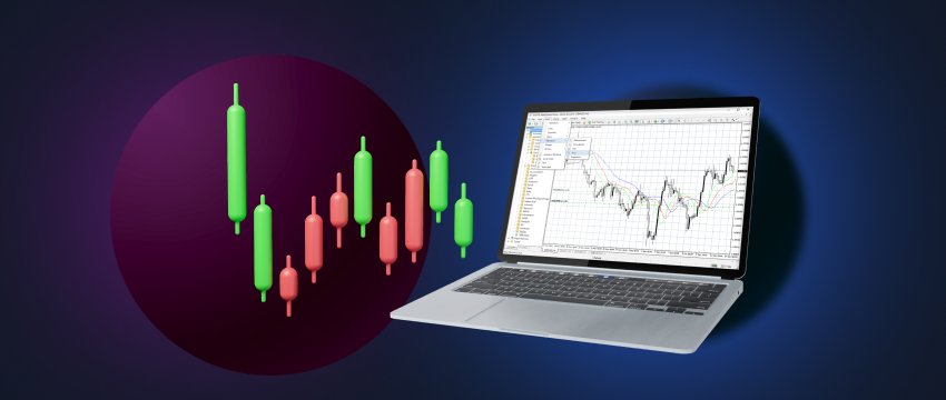 Forex trading on laptop with leverage and margin using a PC.