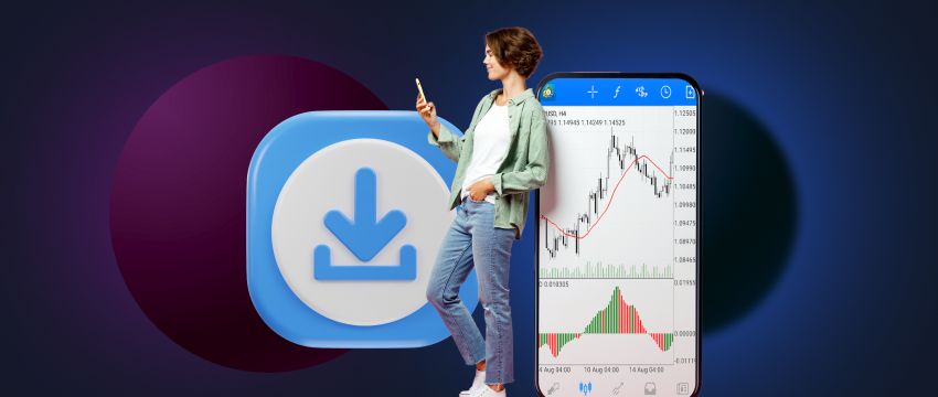 Image illustrating the steps to download a stock market app on an Android device with a guide for MT4 app download.