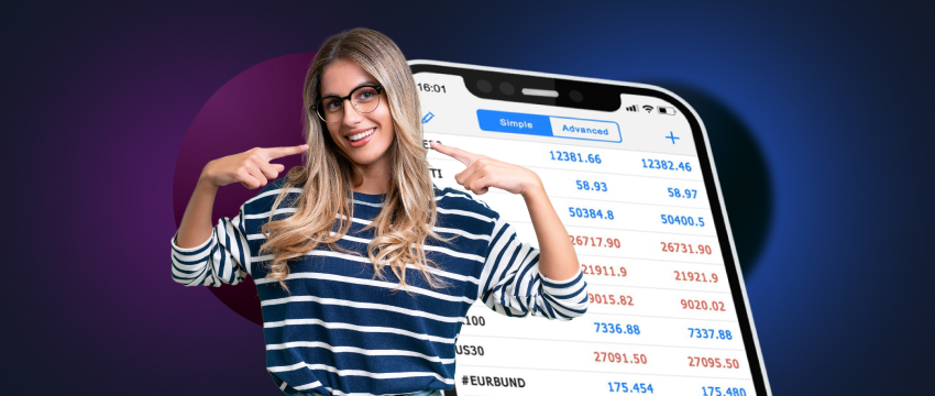 A woman raises her phone, revealing a stock chart, symbolizing her active participation in the stock market.