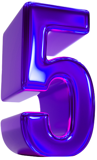 A purple number five displayed on a white background, indicating the fifth step in the "Choose your trading style" process.