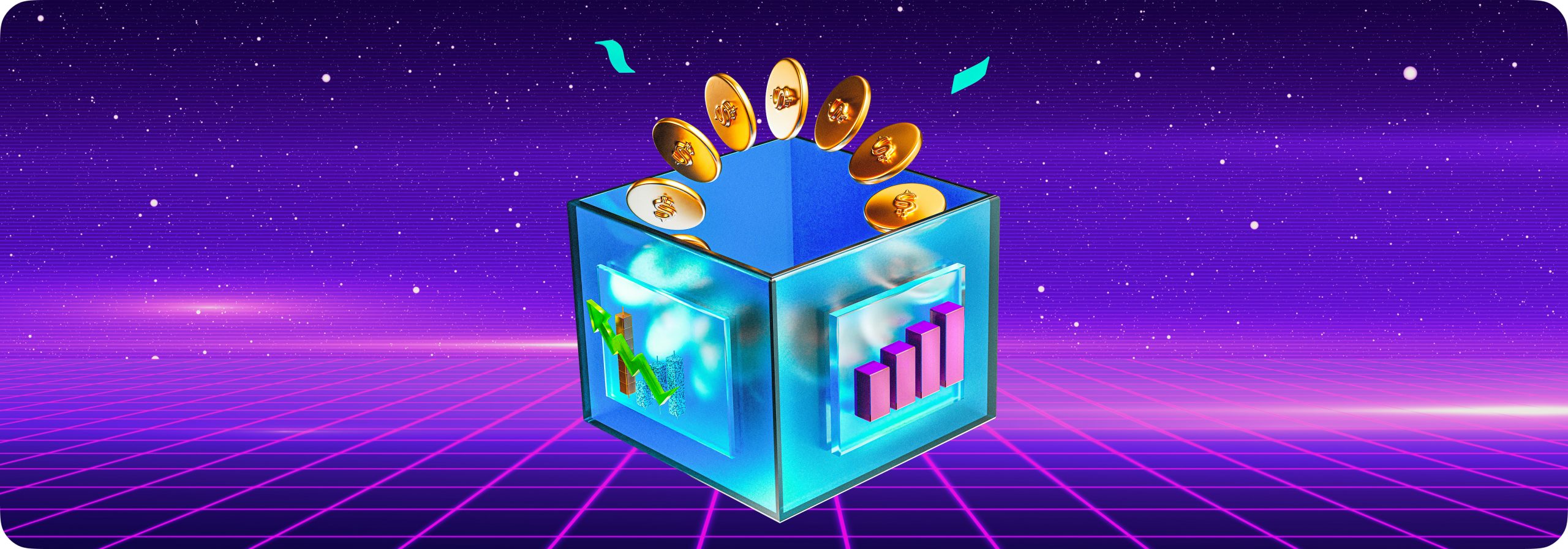 A purple box overflowing with coins and cash, symbolizing wealth and opportunity for position traders.