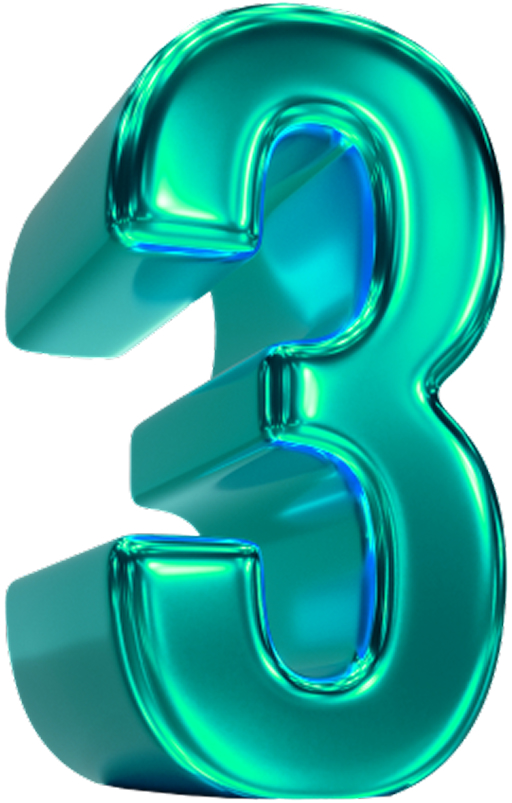 A 3D shiny number 3 on a white background, symbolizing the third step in the "Choose your trading style" process.