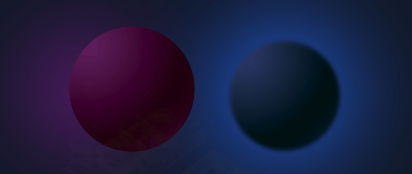 Two spheres illuminated against a dark background, symbolizing success in CFD trading and financial achievements.