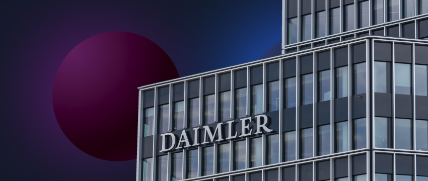 The Daimler logo prominently featured on the exterior of the Mercedes office headquarters.