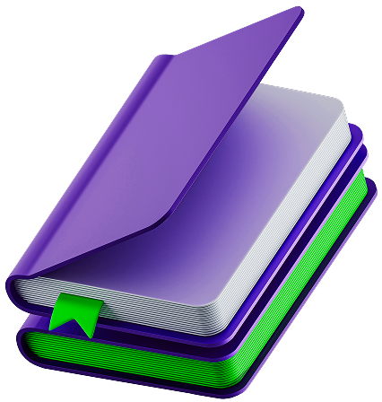Un livre violet et vert sur le trading de forex, élégamment noué avec un ruban vert, mettant en avant l'éducation à l'investissement et les stratégies.