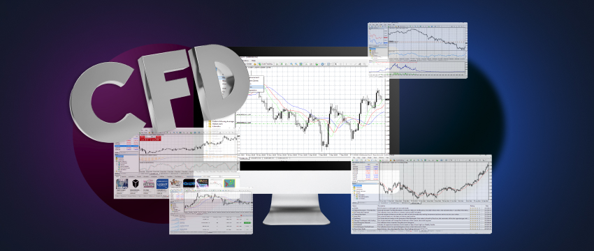 Screenshot of MetaTrader 4 forex trading software on Mac, displaying platform analysis and trading tools for CFD trading.