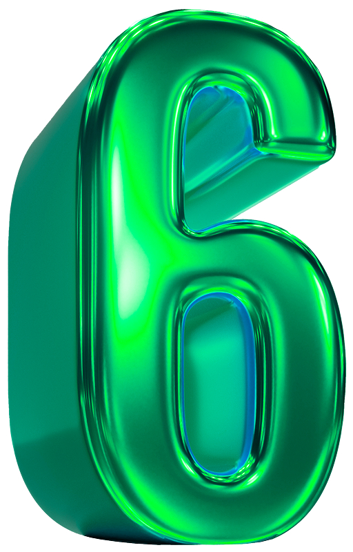 Un numéro six vert affiché sur un fond blanc, représentant la sixième étape dans "Choisissez votre style de trading en 6 étapes simples".