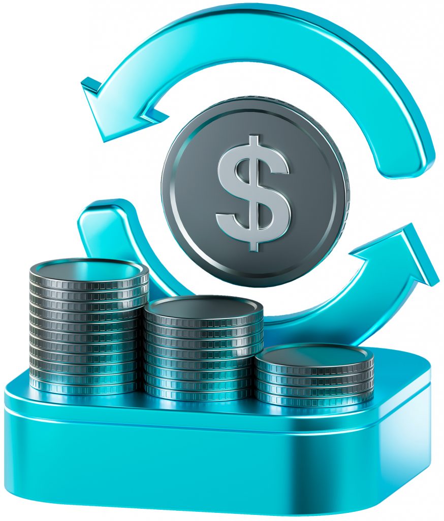 Une pile de pièces à côté d'un symbole de dollar, symbolisant la richesse et les stratégies d'investissement dans le trading algorithmique.