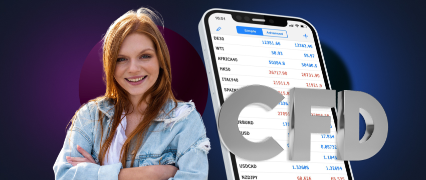 A successful female CFD trader using a mobile platform for market analysis, demonstrating effective money-making strategies.