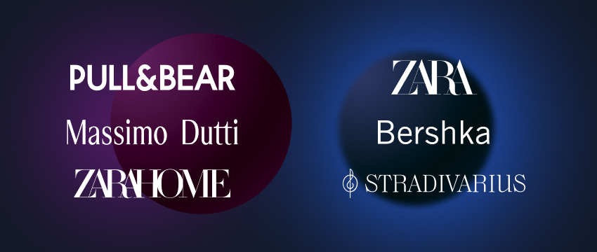 Clothing brand logos showcasing the brand's prominence under Inditex, a leading clothing retailer.