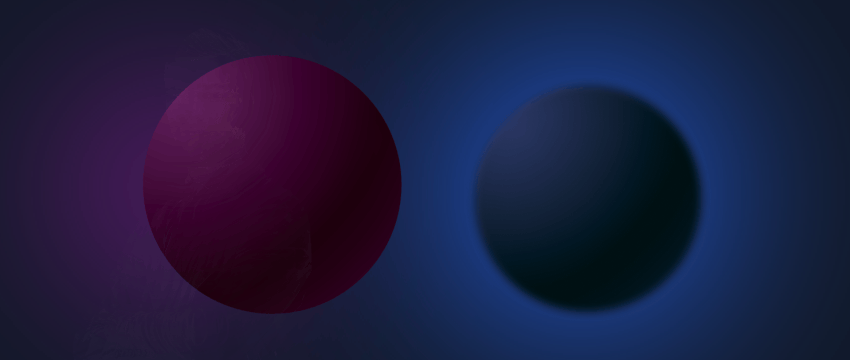 Two vibrant circles glowing in darkness, representing key features of the MetaTrader 4 trading analysis platform, with a trader standing nearby.