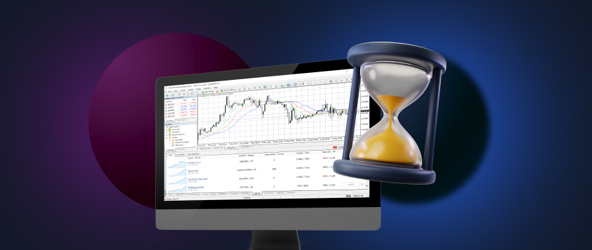 Un gros plan d’un ordinateur de bureau affichant un logiciel de trading forex, avec des graphiques et des courbes visibles.
