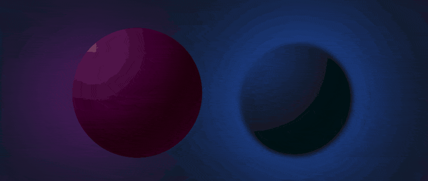 A blue and purple sphere representing success in trading, man and woman with charts and a platform in the background.